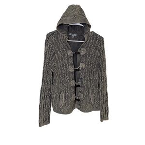 PBJ BLUES Women’s Gray Hooded Cable-Knit Toggle Hooded Long Sleeve Cardigan Sz M